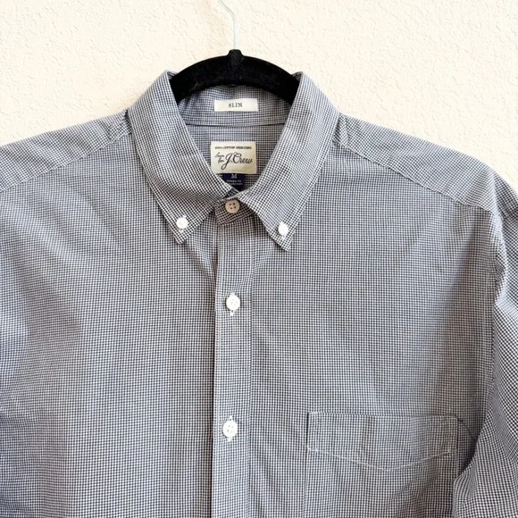 J.Crew Mens Slim Fit Micro Gingham Button Down Shirt Navy Blue White Medium M - Picture 4 of 11
